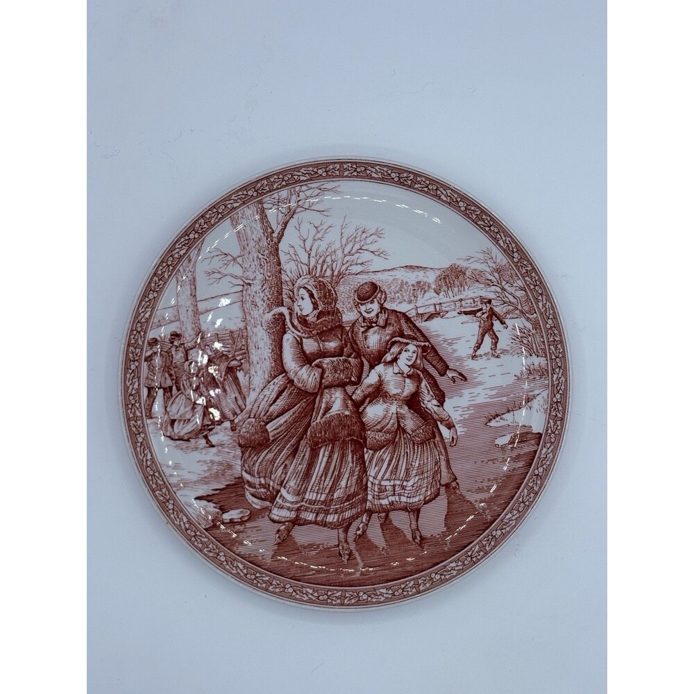 Spode Blue Room Christmas Plate No 2 Red Transferware Victorian England 8.5”